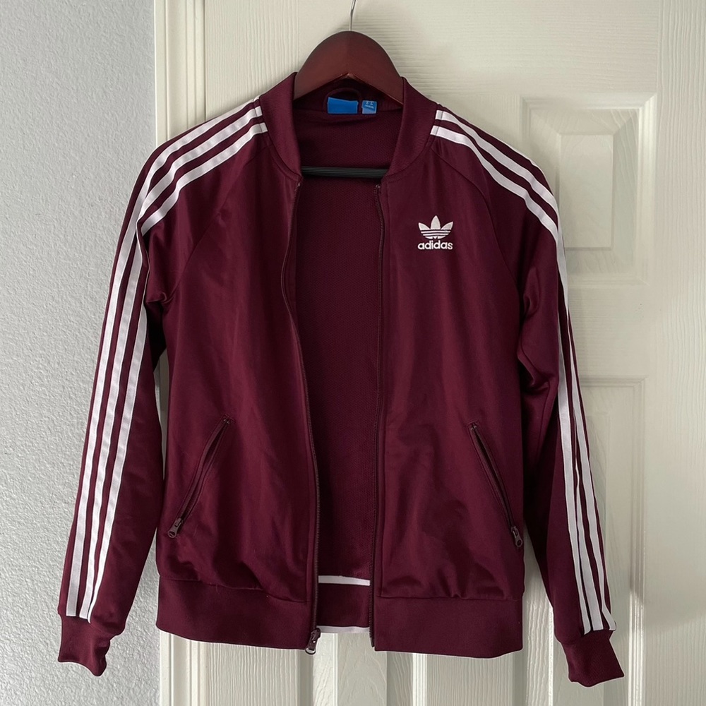 Adidas 3 Stripe Track Jacket in Maroon